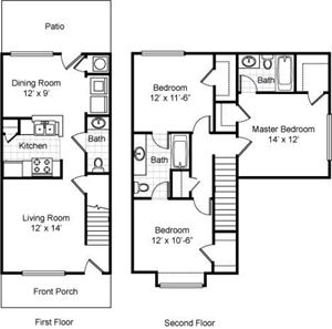 Three Bedroom / Two and 1/2 Bath  Townhome  - 1,208 Sq. Ft.*