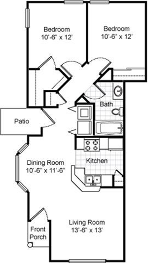 Two Bedroom / One Bath - 822 Sq. Ft.*