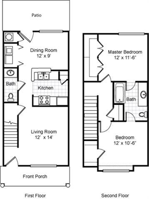 Two Bedroom / One and 1/2 Bath Townhome - 945 Sq. Ft.*